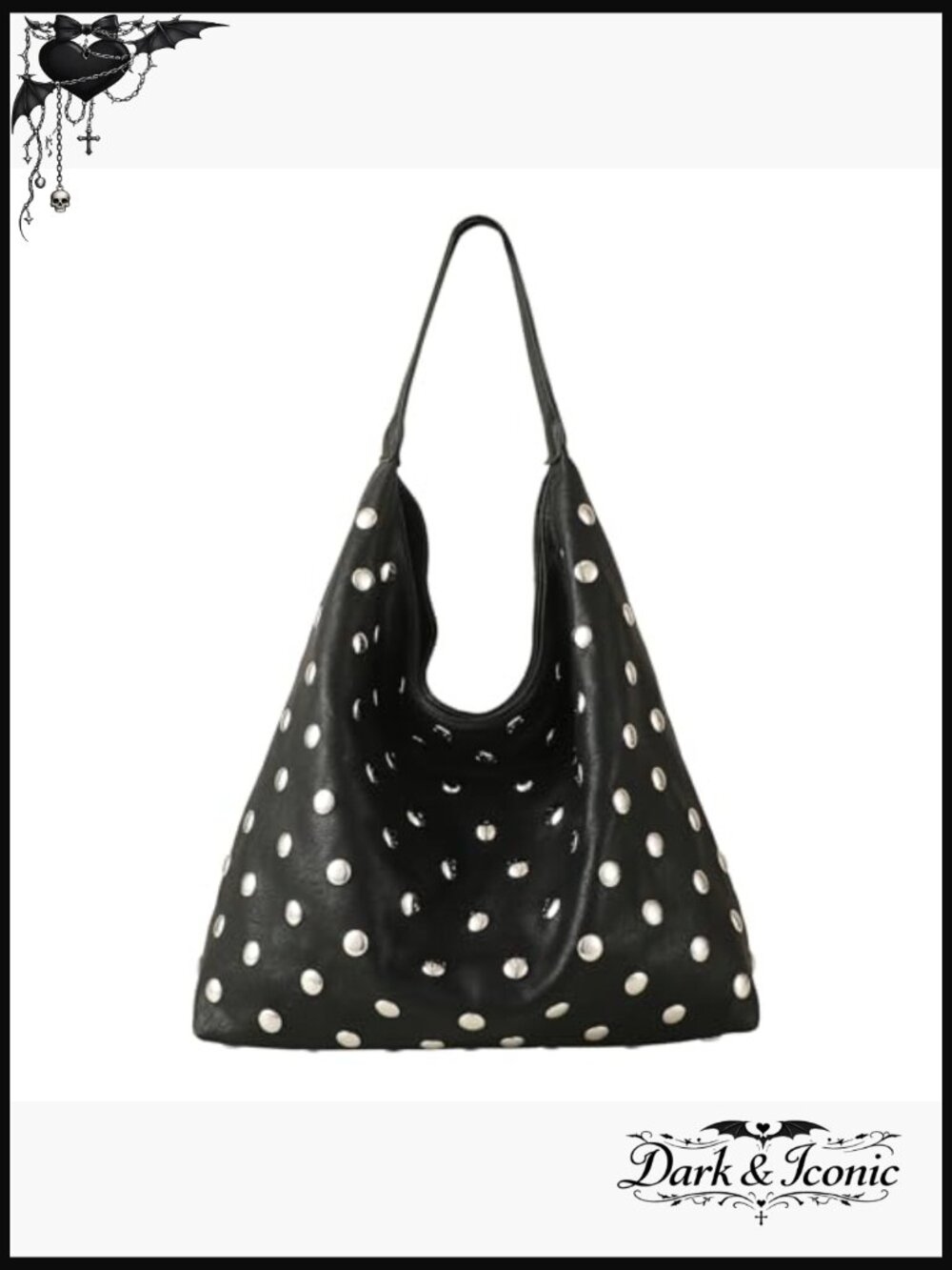 Studded Hobo Purse, Leather Tote Bag Rivet Studded Shoulder Bag Punk Handbag - Picture 4 of 7